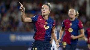 Alexia Putellas celebrando su gol contra la Real Sociedad.